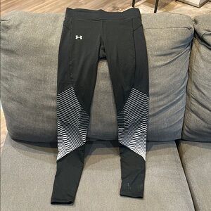 Under Armour Black Athletic Leggings with White Stripe Panels